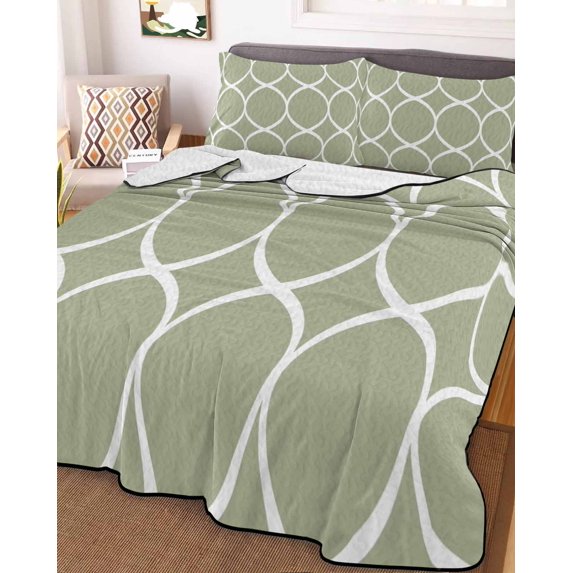 Sage Green Abstract Twin XL Size Down Alternative Comforter,Lightweight Comforter Quilt Bedding Set with Pillow Shams Modern White Geometric Twisted Art All Seasons Bed Comforter Duvet Insert 68"x98"