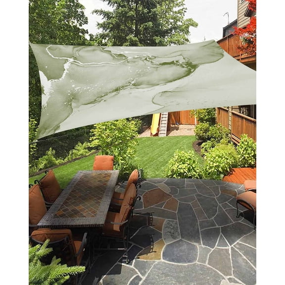 Sage Green Abstract Waterproof Sun Shade Sail Silver Marble Ripples Clouds Luxury Outdoor Patio Sun Shades Canopy UV Block Waterproof Sunshade for Garden Backyard Deck Pergola 8x10 Ft