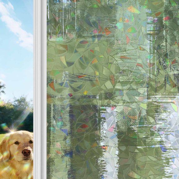 Sage Green Abstract Window Privacy Film Stain Glass,Reusable Decorative Rainbow Window Film,Modern Mottled Art Oil Painting Static Cling Sun Blocking Stickers Decals Covers 23.6" x 59" (2pcs)
