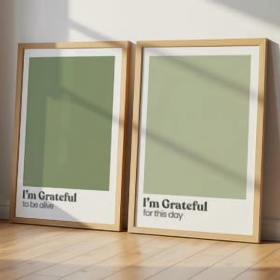 Sage Green Affirmation Prints: Grateful Mindfulness Wall Art Set of 2, Minimal Neutral Decor, Therapy Posters, Poster Only