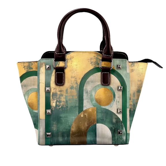 Sage Green And Gold Abstract Texture Rivet Fashion One-Shoulder Women's Handbag Tote Bag