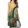 thumbnail image 1 of Sage Green And Gold Abstract Texture Spring Summer Dresses For Women Fashion Dress Casual Sleeveless Loose Sundress With Pockets, 1 of 4