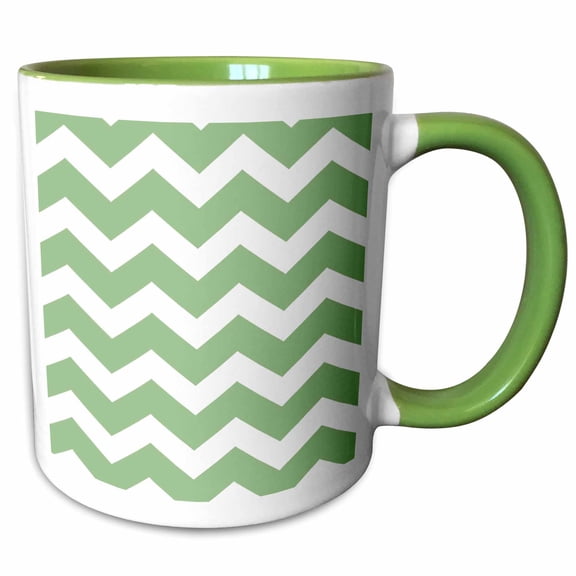 3drose, Sage Green and White Chevron Zig Zags Pattern - Light Pastel Zigzags, 15oz Two-tone Green Mug
