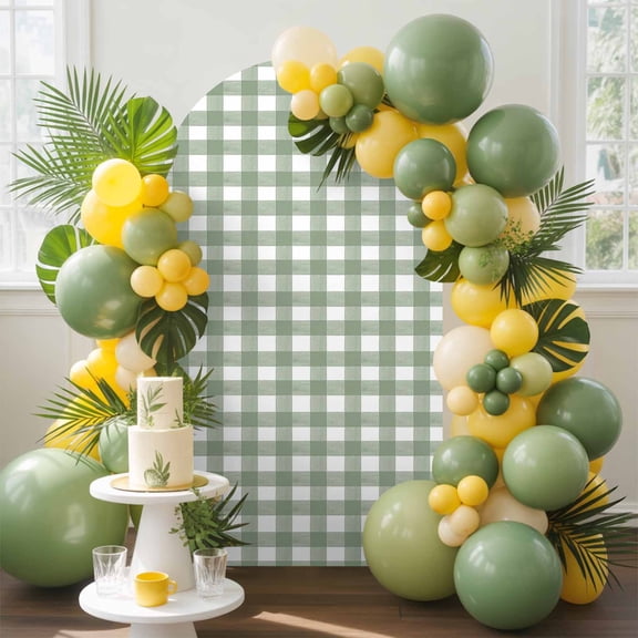 Sage Green Arch Backdrop Cover, 4FT, Buffalo Plaid Spandex Arch Covers Double-Sided Backdrop for Wedding Birthday Party Photo Background Decoration