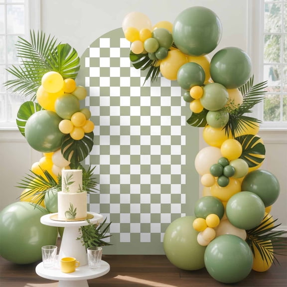 Sage Green Arch Backdrop Cover, 6FT, Checkerboard Plaid Spandex Arch Covers Double-Sided Backdrop for Wedding Birthday Party Photo Background Decoration