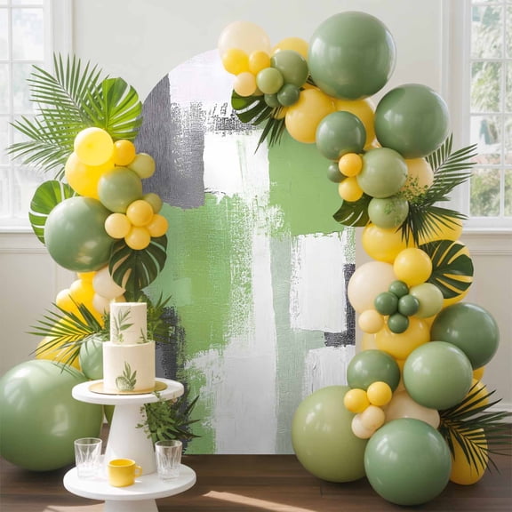 Sage Green Arch Backdrop Cover, 7.2FT, Gray Graffiti Color Blocks Abstract Modern Art Spandex Arch Covers Double-Sided Backdrop for Wedding Birthday Party Photo Background Decoration