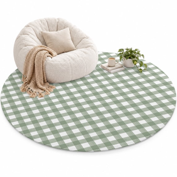 Sage Green Area Rug 4', Buffalo Plaid Soft Mat Non-Slip Silicone ...