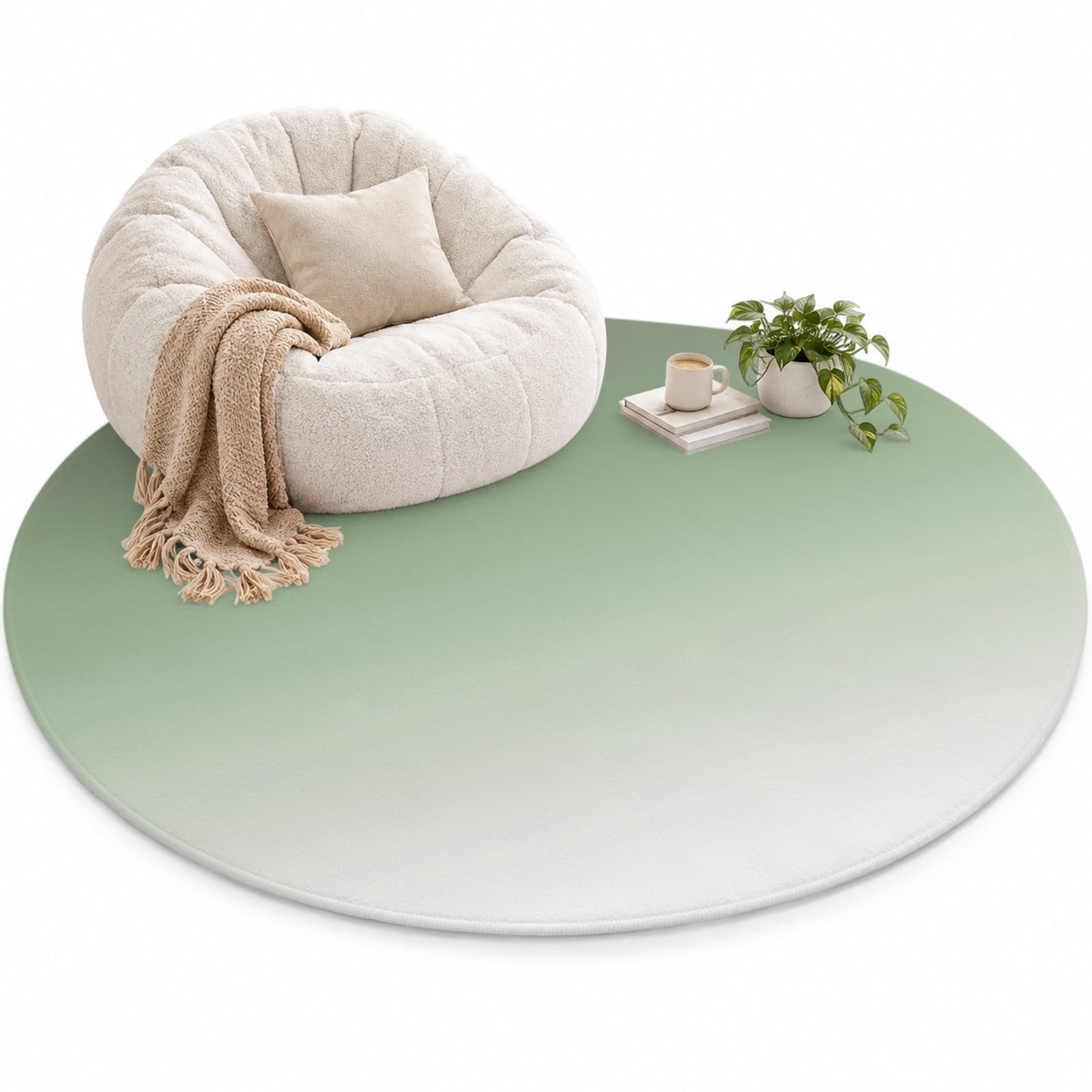 Sage Green Area Rug 4', and White Ombre Color Gradient Soft Mat Non ...