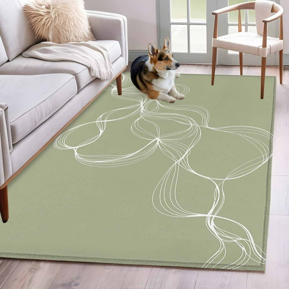 Sage Green Area Rug 4x6 Washable Rug Non Slip Minimalist Abstract Modern White Art Large Area Rug Indoor Floor Carpet for Entryway Bedroom Kitchen Living Room Home Office Dining Room Nursery