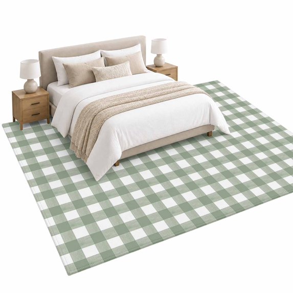 Sage Green Area Rug 5'x8', Buffalo Plaid Soft Mat Non-Slip Silicone ...