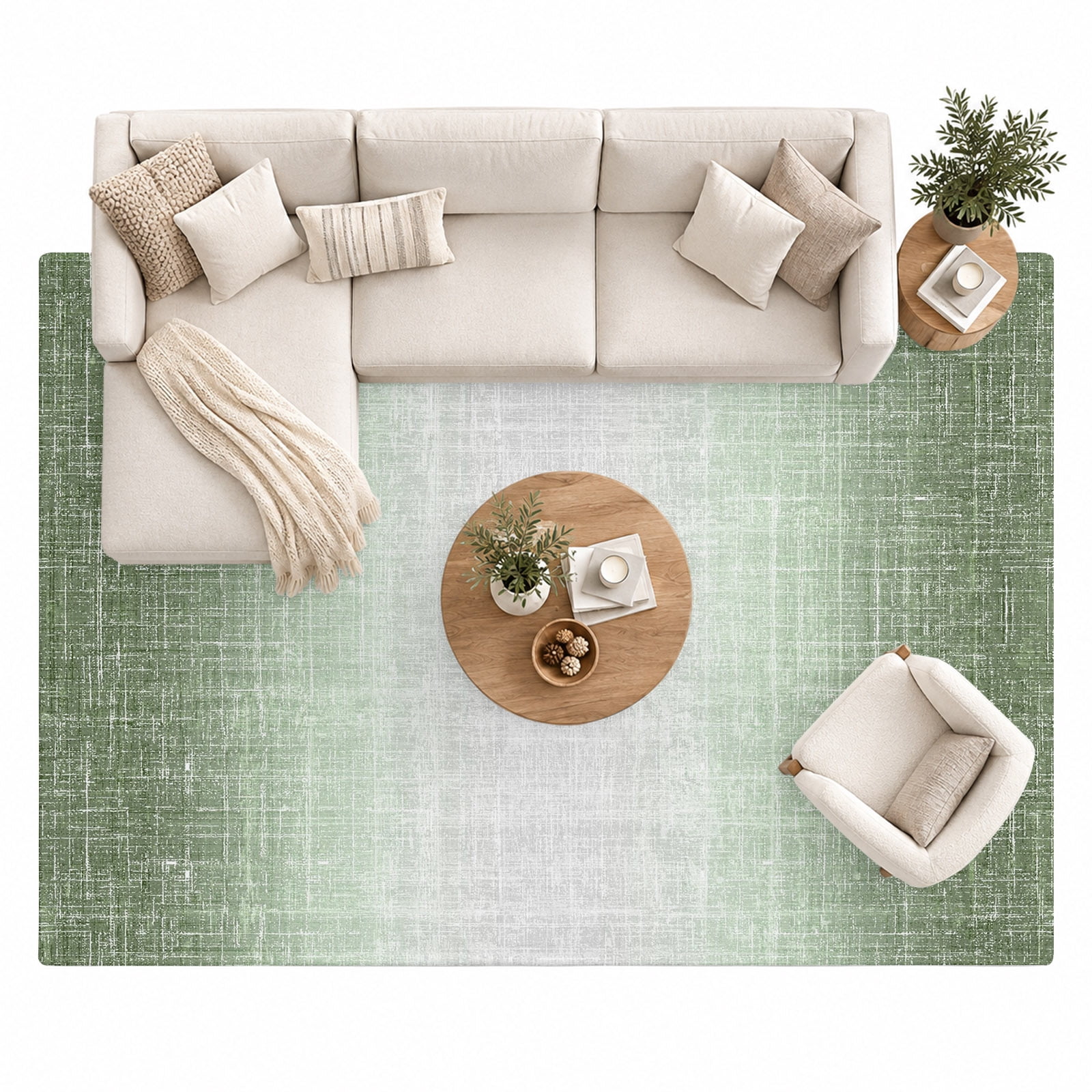 Sage Green Area Rug 8'x10', Summer Green Teal Ombre Linen Texture ...