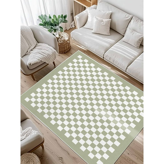 Sage Green Area Rug for Bedroom 4x6 Ft Checkerboard Plaid Super Soft fuzzy Throw Rug Non-Slip Fluffy Plush Indoor Floor Carpet for Living Room Nursery Home Decor