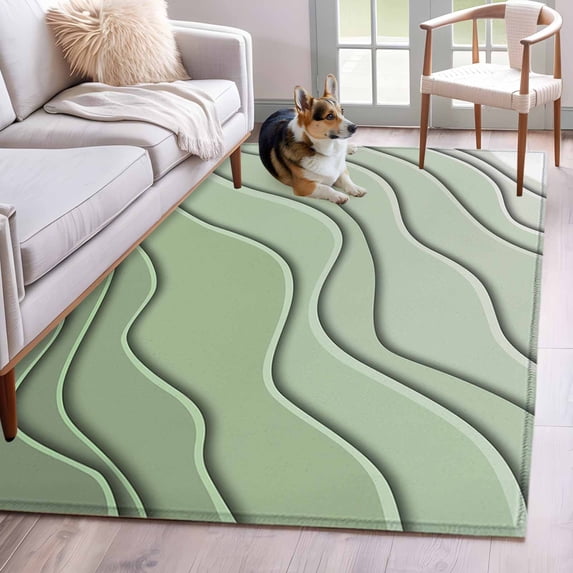 Sage Green Area Rugs 3x5 ft Ombre Stripes Geometric Color Gradient Washable Rug Non Slip Indoor Carpet Absorbent Floor Mat for Living Room Bedroom Dining Room