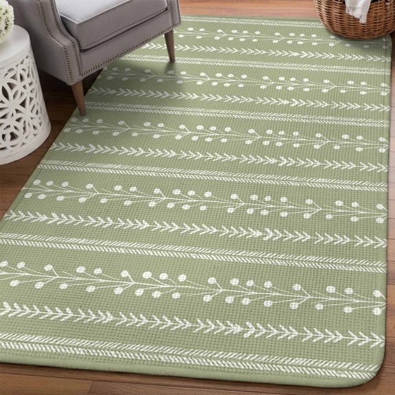 Sage Green Area Rugs for Living Room 5x7, Rustic Vertical Dashed Lines Shabby Chic Leaf Cottagecore Washable Area Rug Non Slip, Stain Resist Linen Carpet for Bedroom, Dining Room, Entryway, Entrance