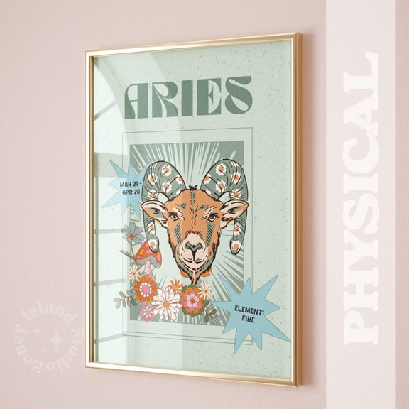 Sage Green Aries Zodiac Constellation Y2K Dorm Room Graphic Wall Art, Unframed Canvas