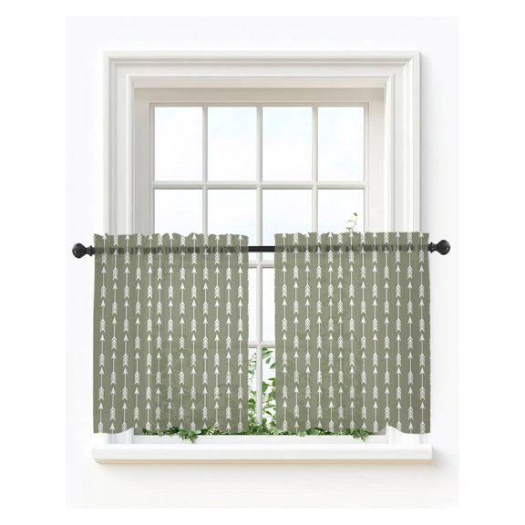 Sage Green Arrows Tier Curtains 24 Inch Length,Sheer Curtains for Bedroom Living Room Window Modern Abstract Art Ethnic Tribal Rod Pocket Drapes Kitchen Curtains Small Half Window 27.5"x24" 2 Panels