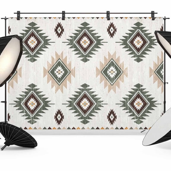 Sage Green Aztec Backdrop for Photography,Fabric Photo Background Backdrop,Southwest Boho Ethnic Chic Motifs Photo Booth Background for Portrait Photoshoot Video Wedding Decoration Banner 7x5ft