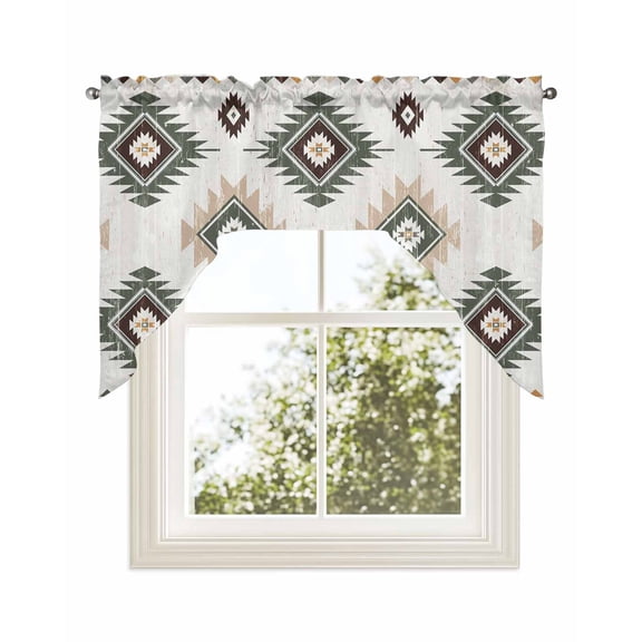 Sage Green Aztec Kitchen Curtains Swag Valance for Windows/Bathroom/Cafe, Southwest Boho Ethnic Chic Motifs Rod Pocket Drape Panel Swag Curtains Valance for Bedroom/Living Room 56"x36"