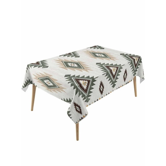 Sage Green Aztec Table Cloth, Southwest Boho Ethnic Chic Motifs Waterproof Tablecloth for Rectangle Tables, Reusable Washable Fabric Table Cover for Restaurant Kitchen Dining Tables 60"x120"