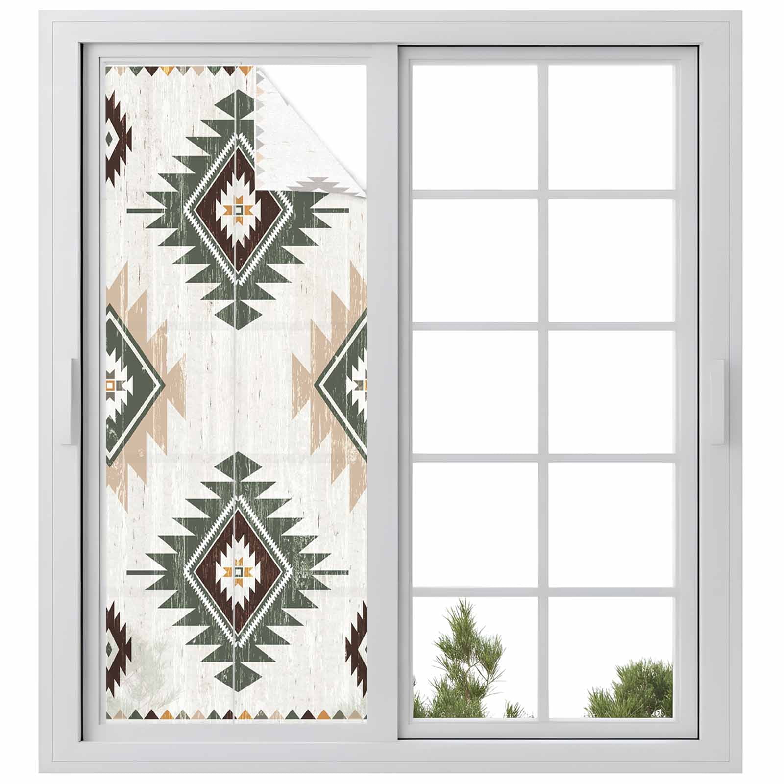 Aztec Window Sage Green Aztec Window Privacy Film, Southwest Boho Ethnic Chic Motifs ...
