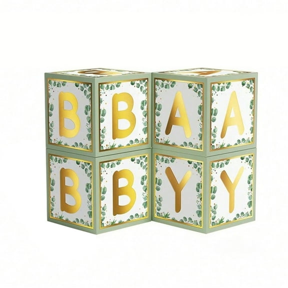 Sage Green Baby Boxes with Letters for Baby Shower - 4 Pcs BABY Balloon Party Boxes Blocks for Boy Girl Birthday Party Favors,Gender Reveal ,Safari Baby Shower Decorations
