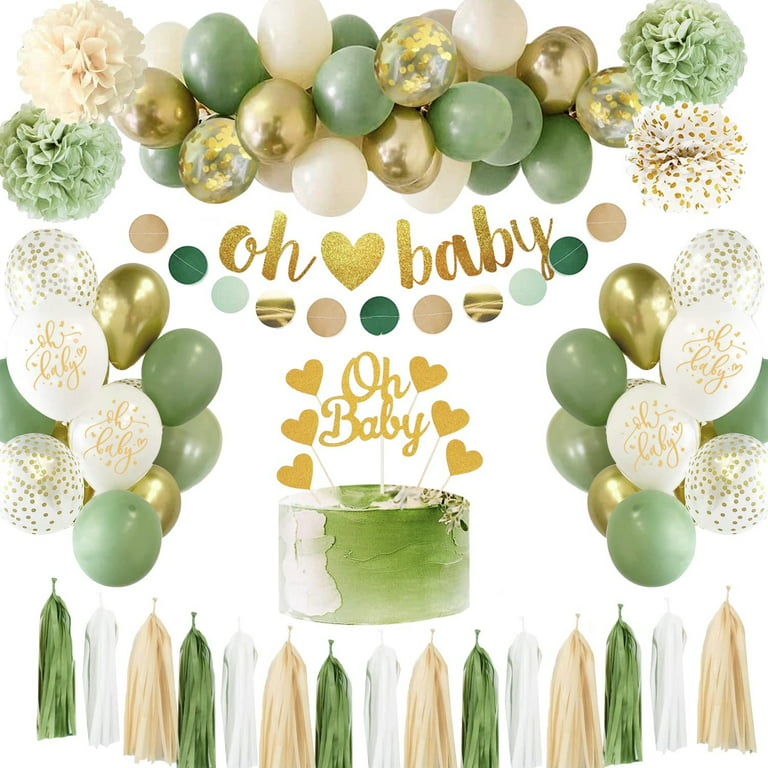Sage Green Baby Shower Balloon Garland Kit Decorations Oh Baby Balloons for Boy  Girl Woodland Theme Gender Neutral Party Supplies 