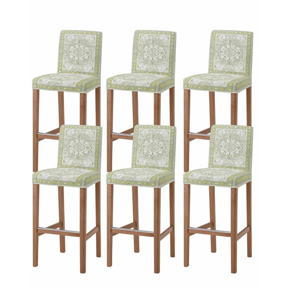 Sage Green Bar Stool Covers Set of 6, Boho Retro Decorative Abstract Floral Ethnic Stretch Washable Bar Chair Covers with Backs, Removable Pub Counter Height Chair Cover for Kitchen Dining Room Cafe