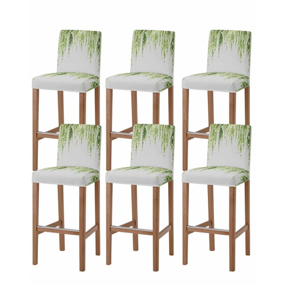 Sage Green Bar Stool Covers Set of 6, Summer Botanical Leaves Watercolor Stretch Washable Bar Chair Covers with Backs, Removable Pub Counter Height Chair Cover for Kitchen Dining Room Cafe