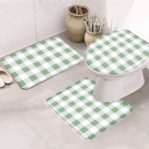 Sage Green Bath Mat 3 Piece Bathroom Rug Set Non Slip Bath Rug Contour ...