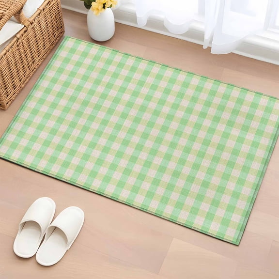 Sage Green Bathroom Mats 2x3 FT,Non Slip Small Kitchen Mat,Grid Checkered Plaid Gingham Lattice Trellis Washable Soft Backed Front Door Throw Rugs Indoor Outdoor Doormats for Entryway Sink