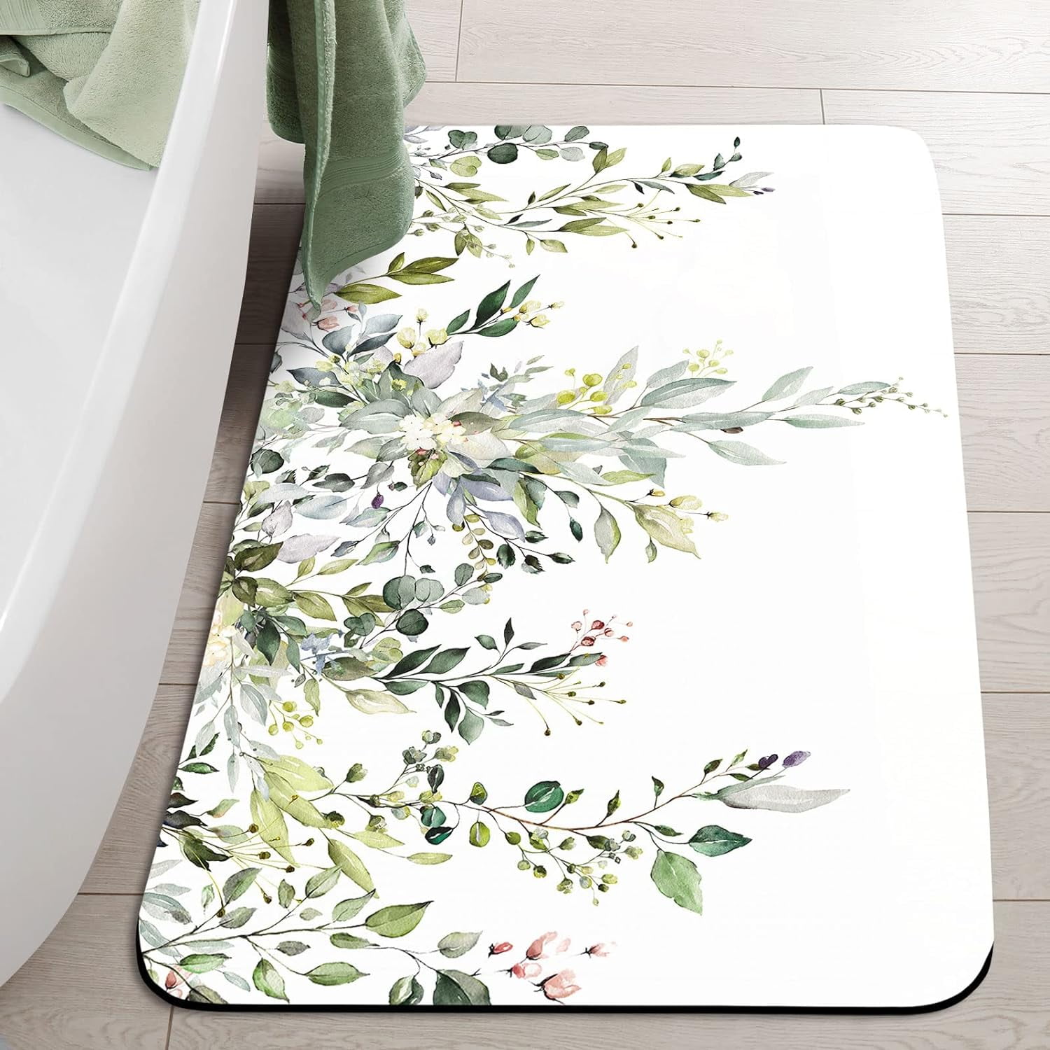 Sage Green Bathroom Rug Set 2 Piece, Eucalyptus Leaves Super Absorbent ...