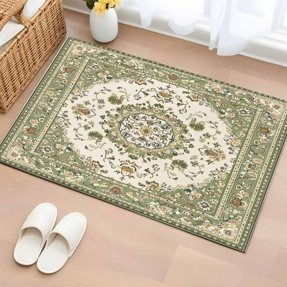 Sage Green Bathroom Rug Washable 2x3 Entryway Rug Non Slip Southwest Tribal Antique Boho-Chic Country Front Door Mat Low Pile Indoor Doormat Throw Floor Carpet for Kitchen Bedroom Entrance