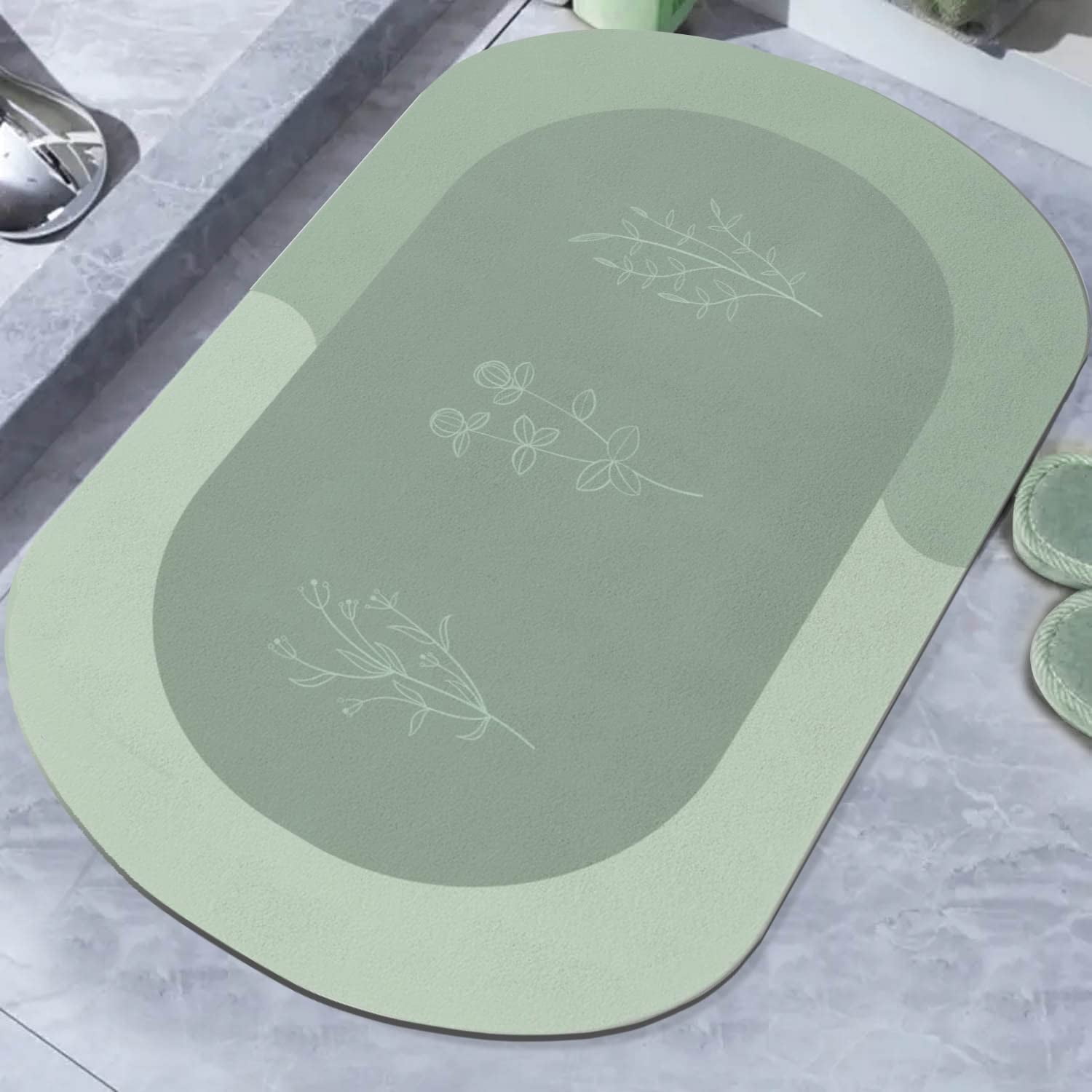Sage Green Bathroom Rugs-Diatomaceous Earth Bath Mat 20x32 Diatom Mud Shower Mat Non Slip Resistant Quick Dry Rubber Olive Green Decor Bathtub Oval Tub Absorbent Bath Mats for Bathroom