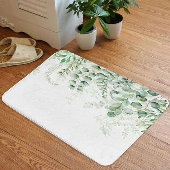Sage Green Bathroom Rugs Nature Plant Leaves Bath Mat Soft Flannel Bath Rugs for Bathroom 17x29 Inch
