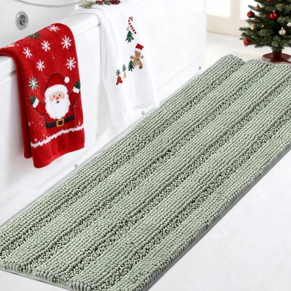 Sage Green Bathroom Rugs Runner Extra Long 47 x 17 Large Bath Mat Plush Shaggy Chenille Bathroom Rug Non-Slip Bath Rug Runner Extra Soft & Absorbent Thick Floor Mats, Machine Washable, Sage