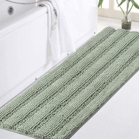 Sage Green Bathroom Rugs Runner Extra Long 47 x 17 Large Bath Mat Plush Shaggy Chenille Rug Non-Slip Soft & Absorbent Thick Floor Mats, Machine Washable,
