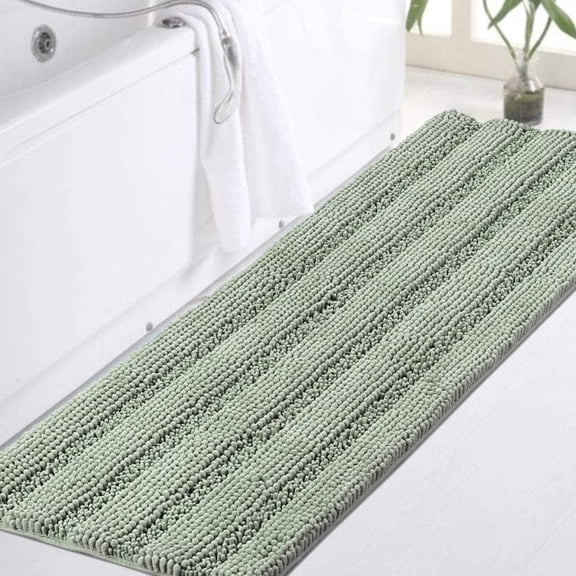 Sage Green Bathroom Rugs Runner Extra Long 47 x 17 Large Bath Mat Plush Shaggy Chenille Rug Non-Slip Soft & Absorbent Thick Floor Mats, Machine Washable,