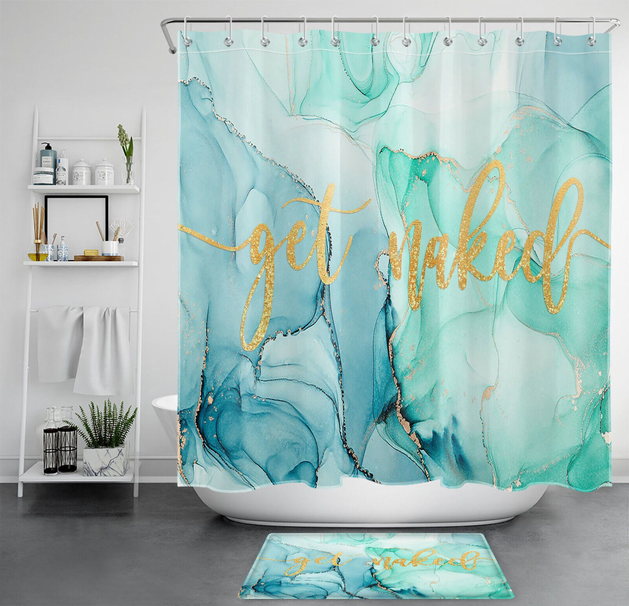 Sage Green Bathroom Set Playful Marble Shower Curtain with a Twist