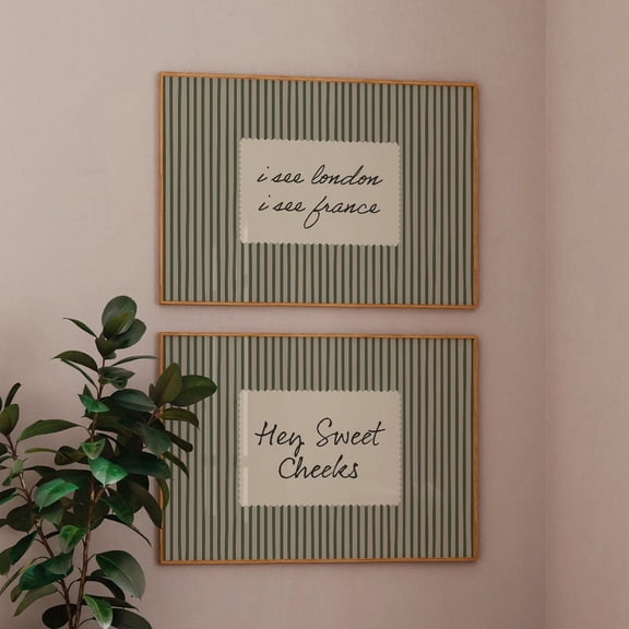 Sage Green Bathroom Striped Funny Toilet Poster Set Set 2 Unframed Paper Print 12x18