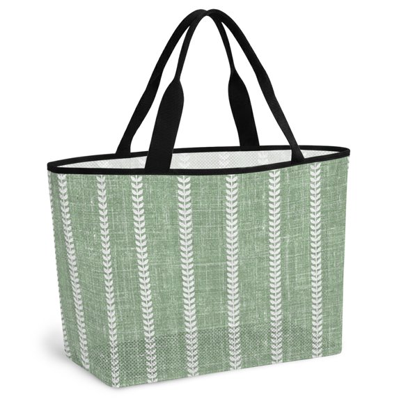 Sage Green Beach Bag for Women, Large Breathable Mesh Beach Tote Bag, Bohemia Modern Simple Vertical Stripes Sandproof Lightweight Travel Bags for Vacation Picnic Swimming Pool 15.7"x15.7"x9.1"