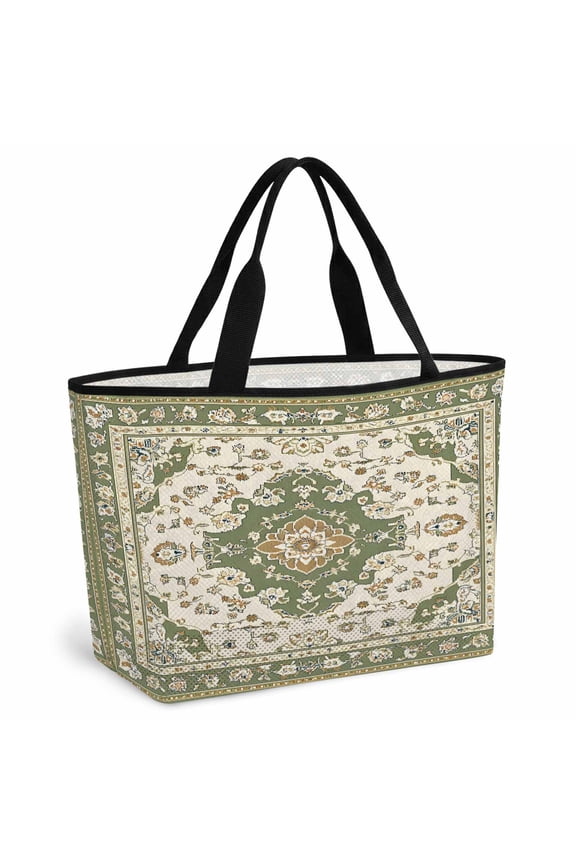 Sage Green Beach Bag for Women, Large Breathable Mesh Beach Tote Bag, Southwest Tribal Antique Boho-Chic Farmhouse Sandproof Lightweight Travel Bags for Vacation Picnic Swimming Pool 15.7"x15.7"x9.1"