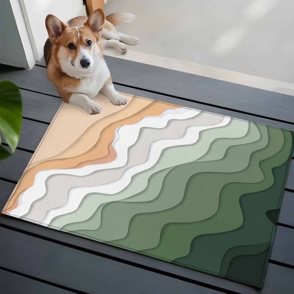 Sage Green Beach Bathroom Mat 2x3 FT,Non Slip Small Kitchen Mat,Farmhouse Coastal Ombre Sea Waves Art Washable Soft Backed Front Door Throw Rug Non-Shedding Indoor Outdoor Doormat for Entryway Sink