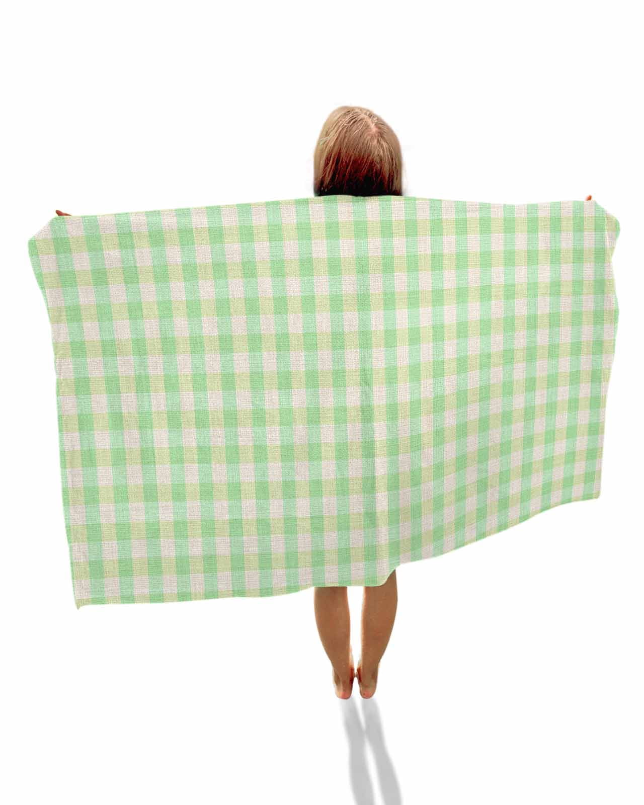 Sage Green Beach Towels Oversized Super Absorbent, Grid Checkered Plaid Gingham Lattice Trellis Lightweight Bath Towel Quick Dry Sets For Bathroom/Pool/Rv Camping/Beach Play/Gym Room/Picnic 31"x62"