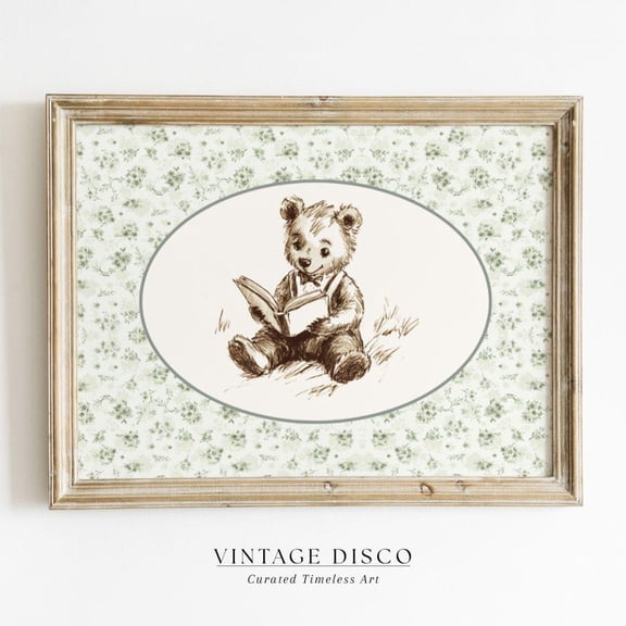 Sage Green Bear Nursery Cottagecore Baby Room Decor Wall Art Home Interior Decorative