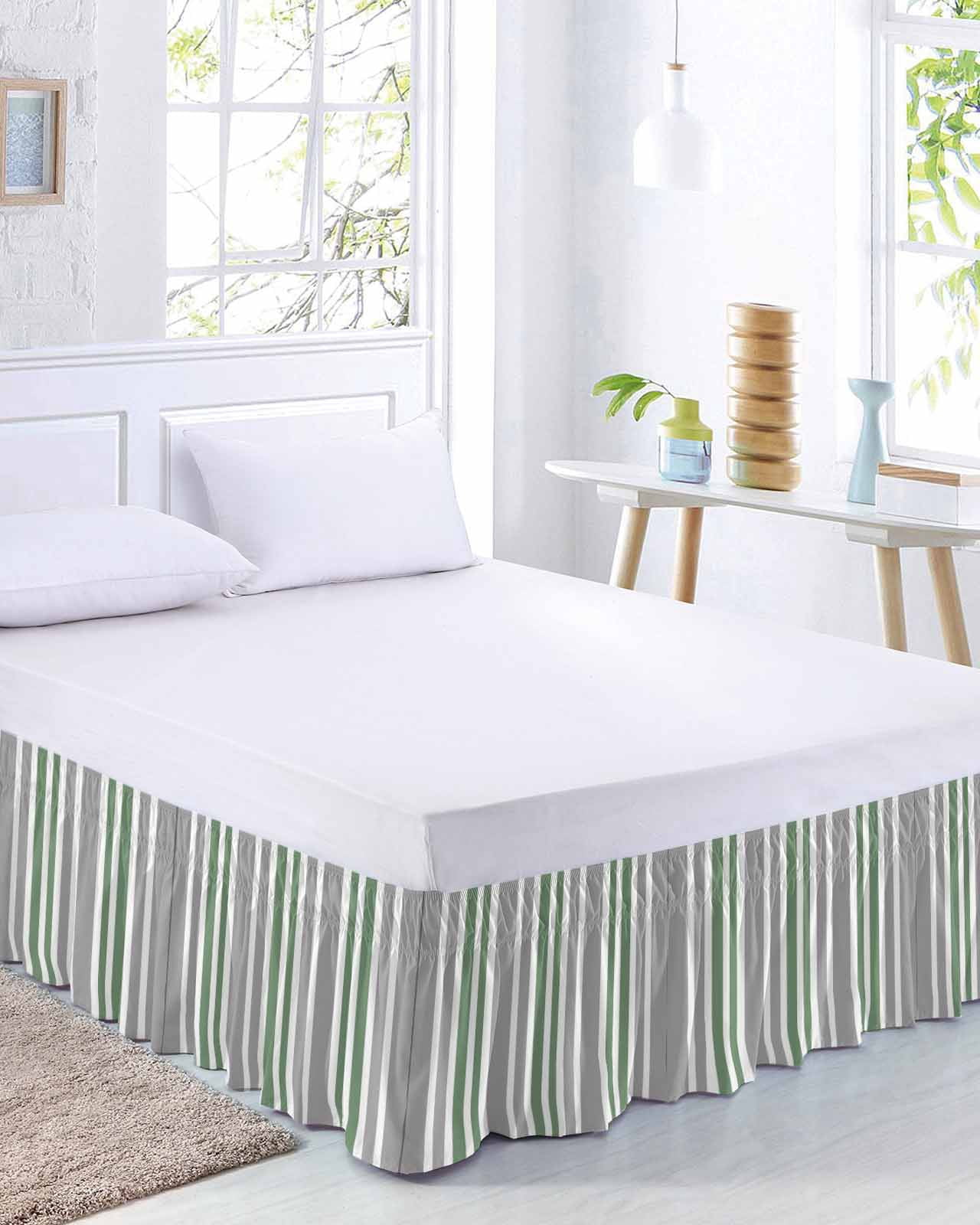 Sage Green Bed Skirt California King Size 16 Inch Drop, Gray Stripe ...