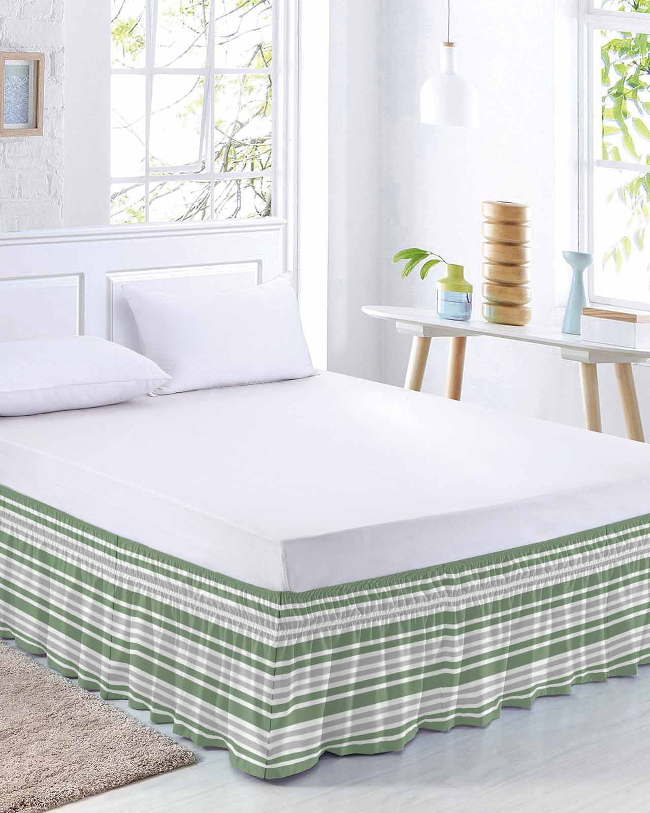 Sage Green Bed Skirt King Size 18 Inch Drop, and Gray Stripe Contrast ...
