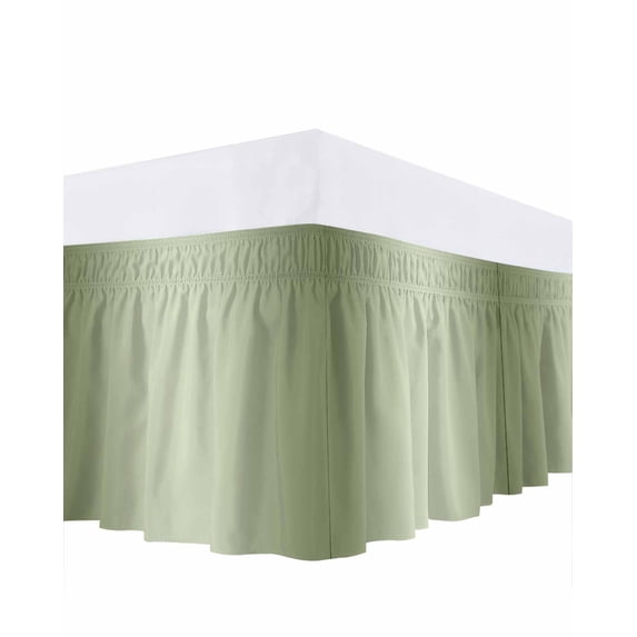 Sage Green Bed Skirt Ombre Solid Color Gradient Modern Art Bed Skirts Queen Size 16 Inch Drop, Wrap Around Dust Ruffle Bedskirt with Adjustable Elastic Belt for Queen Size Beds