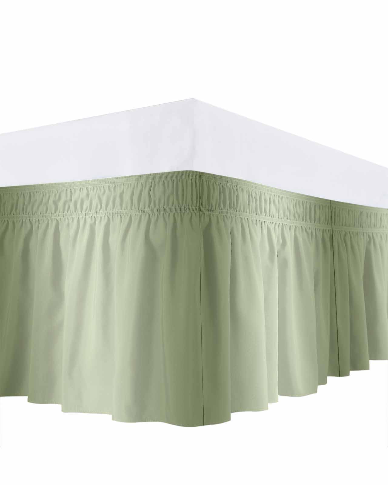 Sage Green Bed Skirt Ombre Solid Color Gradient Modern Art Bed Skirts Queen Size 18 Inch Drop, Wrap Around Dust Ruffle&nbsp;Bedskirt with Adjustable Elastic Belt for Queen Size Beds