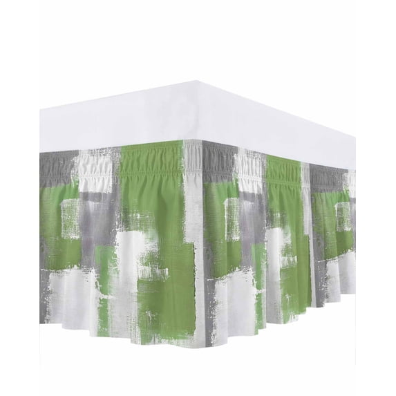 Sage Green Bed Skirt Queen Size 16" Drop Gray Graffiti Color Block Abstract Geometric Art Ruffled Wrap Around Bed Skirts Adjustable Elastic Bedskirt Dust Ruffle for Queen Size Bed