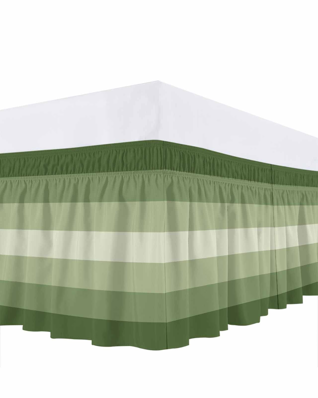 Sage Green Bed Skirt Queen Size 16" Drop Ombre Stripe Ruffled Wrap Around Bed Skirts Adjustable Elastic Bedskirt Dust Ruffle for Queen Size Bed